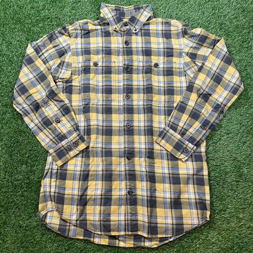 Duluth Trading Company yellow and blue plaid button-up shirt Size M